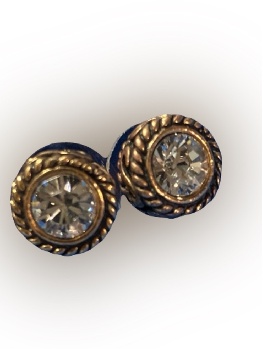 Antiqued Vintage Scroll Rope Crystal Halo Design Stud Earrings EUC